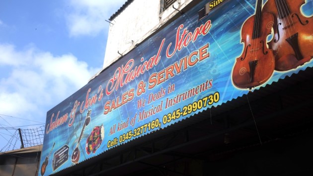 1 - The front board on Saleem and Sons Music shop